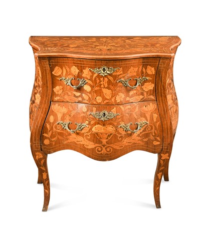 Lot 304 - A Dutch marquetry bombé commode, 19th century