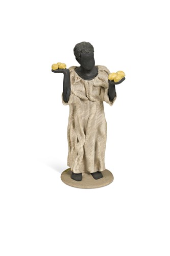 Lot 102 - Audrey Blackman (British 1907-1990), a rolled clay model of a man holding lemons