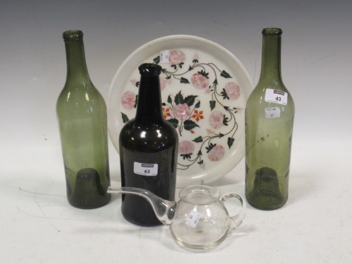 Lot 43 - Three antique glass bottles, hardstone platter,...