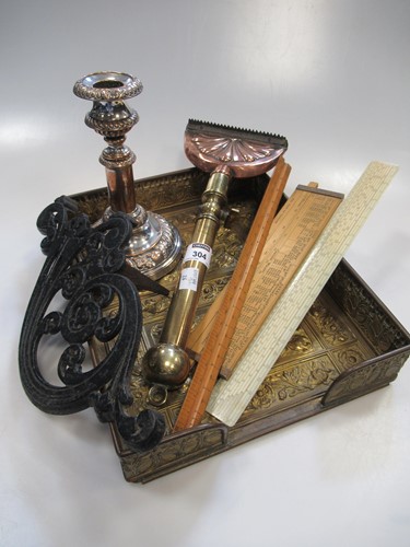Lot 304 - An Aesthetic movement brass tray, horse hair...