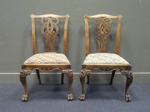 Lot 479 - A pair of Queen Anne style walnut side chairs...