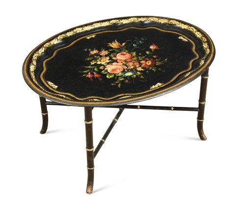 Lot 514 - A late Victorian toleware floral decorated tray