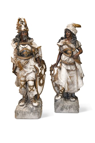 Lot 153 - A pair of Wagnerian painted composition standing figures, early 20th century