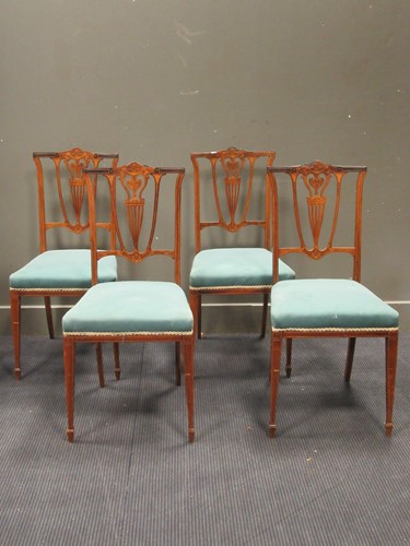 Lot 442 - Four Edwardian rosewood side chairs by James...