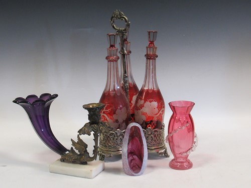 Lot 55 - A three bottle decanter frame (one neck...
