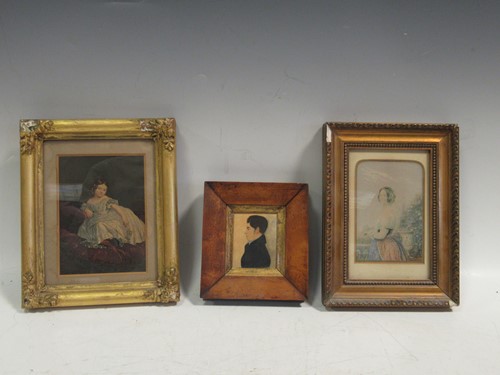Lot 53 - Two Baxter style prints, an amateur miniature...