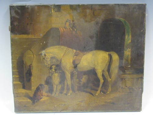 Lot 416 - VICTORIAN SCHOOL Horse and dogs in a stable...