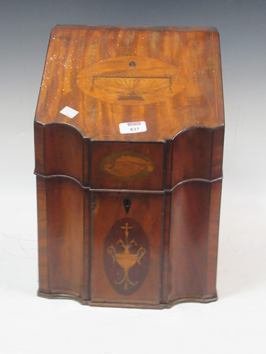 Lot 431 - A figured mahogany and inlaid knife box...