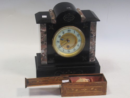 Lot 140 - A Victorian black marble mantel timepiece, and...