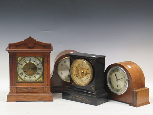 Lot 144 - Four various mantel clocks, including a black...