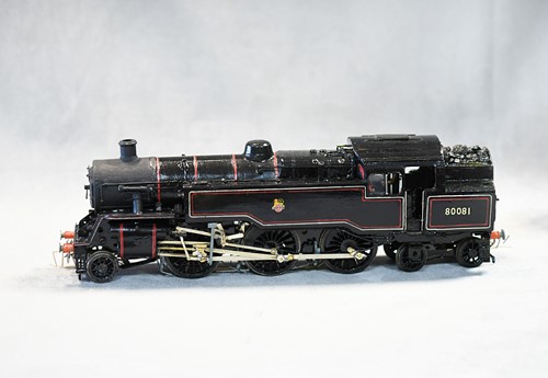 Lot 525 - A painted metal kit or scratch built model O gauge electric 2-6-4 BR Standard tank locomotive
