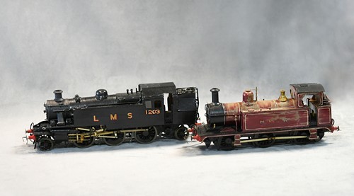 Lot 529 - A painted metal kit or scratch built model O gauge electric 2-6-2 LMS black livery Tank locomotive