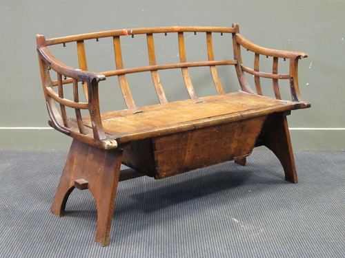 Lot 457 - A 19th century European oak slatted bench seat...