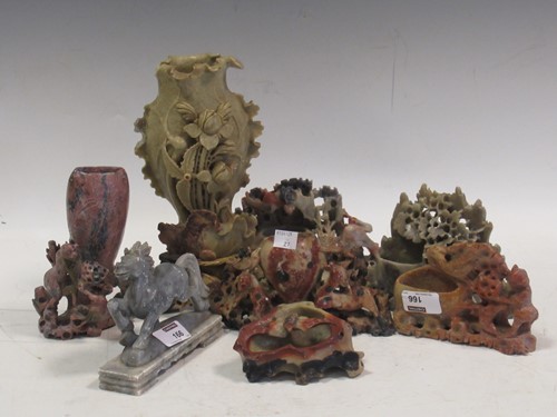 Lot 166 - A collection of eight chinese soapstone vases...