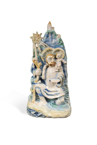 Lot 64 - Attributed to Michael Powolny, a Wiener Werkstatte hand painted pottery model of St Christopher