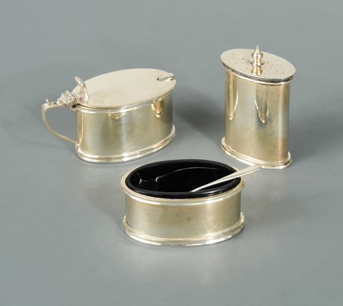 Lot 477 - A 20th century silver three-piece condiment set
