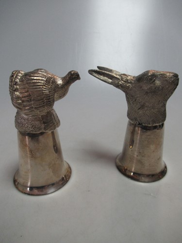 Lot 285 - Two silver plated large sized stirrup cups,...