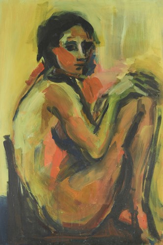 Lot 299 - Manner of David Bomberg Seated female nude oil...