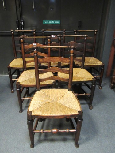 Lot 486 - A set six Macclesfield ladderback dining...