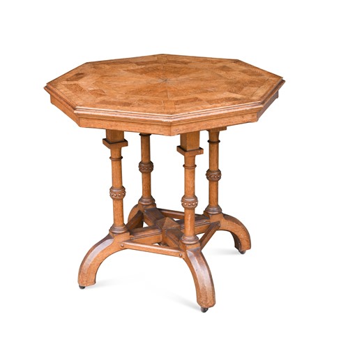 Lot 201 - Attributed to Alfred Waterhouse for Howard & Sons, a Gothic Revival parquetry hall table
