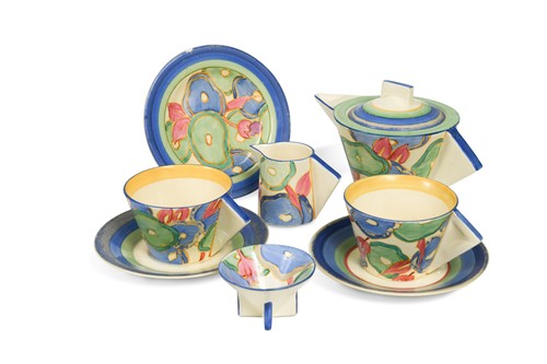 Lot 67 - Blue Chintz, a Clarice Cliff Bizarre Conical tea set for two