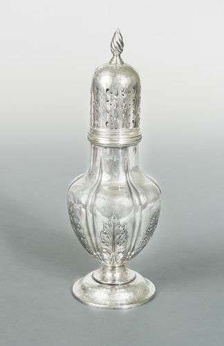 Lot 438 - An Edward VII silver oversized sugar caster