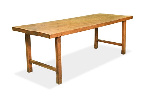 Lot 506 - An elm two plank top refectory table, 20th century