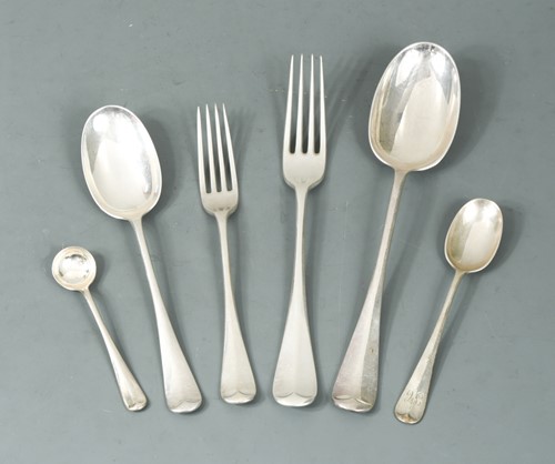 Lot 423 - A 49 piece harlequin set of Victorian and later silver flatware with six additions