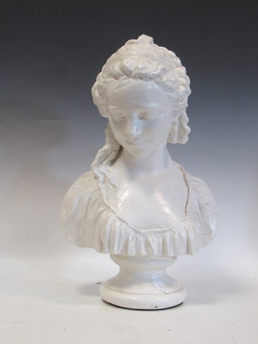 Lot 45 - A large painted plaster bust of a maiden in...