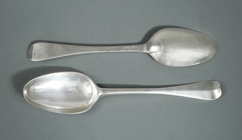 Lot 488 - Edinburgh - A pair of early George III silver tablespoons