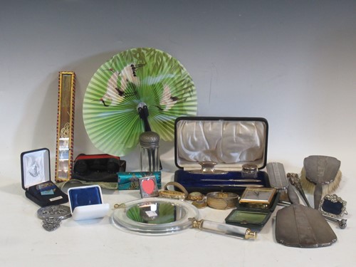 Lot 195 - A silver backed dressing table set, a cased...