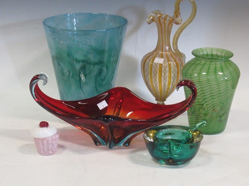 Lot 129 - A Venetian glass ewer, together with a Monart...