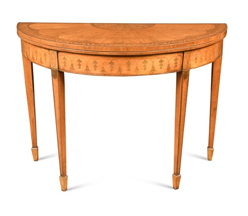 Lot 389 - A George III satinwood demi lune card table