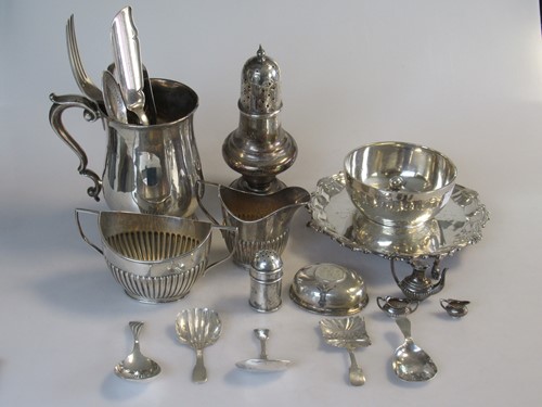 Lot 195 - A collection of silverware including tankard,...