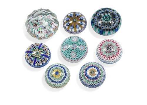 Lot 31 - Eight Jim Brown millefiori glass paperweights