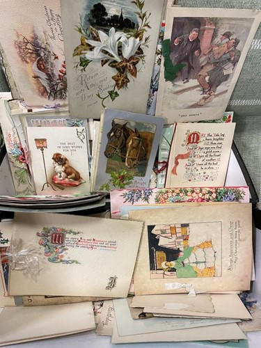 Lot 100 - A collection of vintage greetings cards circa...