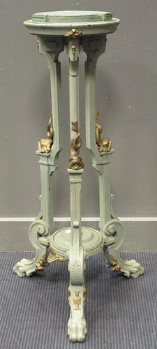 Lot 489 - A green and gilt painted shaped torchere, 93cm...