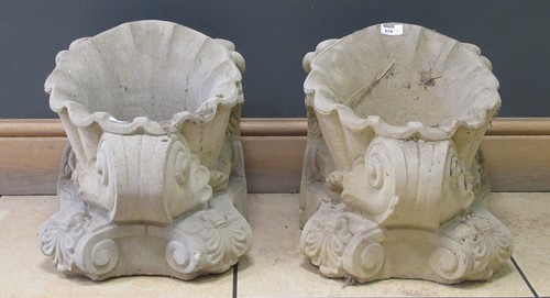 Lot 579 - A Pair of Haddonstone shell planters. 35 x 40...