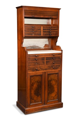 Lot 496 - An Edwardian burr walnut and mahogany dentist's cabinet