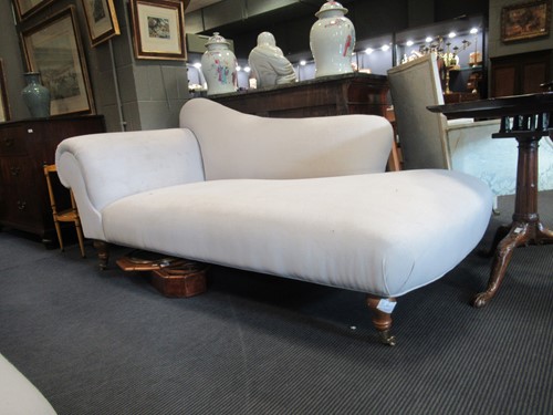 Lot 419 - A pair of modern chaise longues in grey linen...