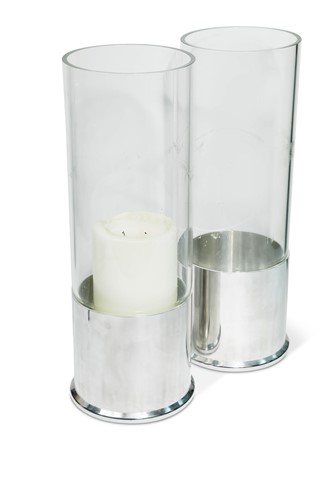 Lot 366 - A pair of extra-large 'Shotgun Cartridge' hurricane lamps