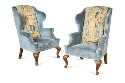 Lot 248 - A pair of George II style wing arm chairs, late 19th century