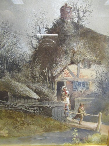 Lot 239 - VICTORIAN SCHOOL, Figures by a bridge in front...
