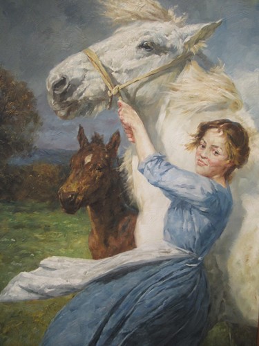 Lot 217 - Modern British School, Women with a horse,...