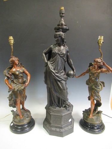 Lot 170 - A large figural bronzed lamp base together...