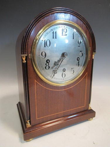 Lot 177 - A German mahogany dome top mantel clock, 3...