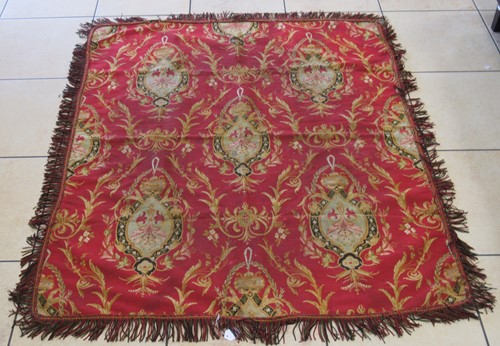 Lot 222 - A French loom made table cover, late 19th century