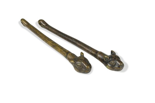 Lot 289 - A pair of Tibetan bronze tiger head lock bolts, 18th/19th century