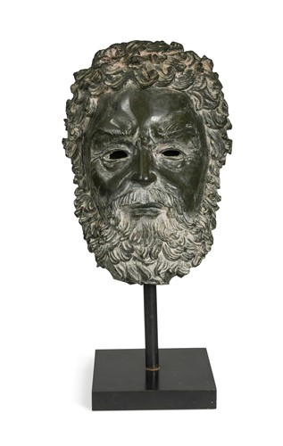 Lot 277 - A decorative bronze head of a Greek God, 20th century