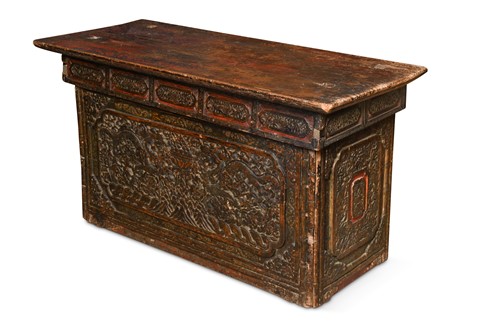 Lot 334 - A Tibetan High Lama altar tea table chest from Shigatse, late 18th century